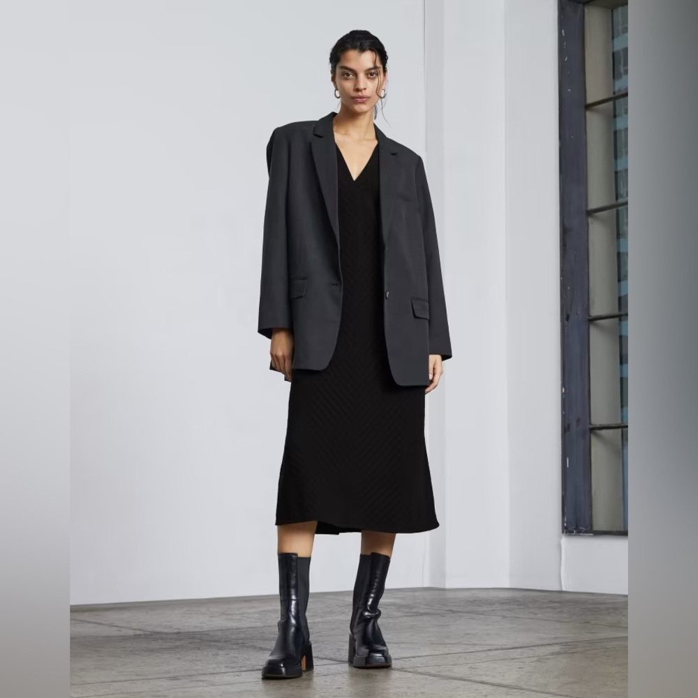 🖤EVERLANE THE CITY STRIPE MIDI DRESS IN BLACK 4 - Picture 9 of 10